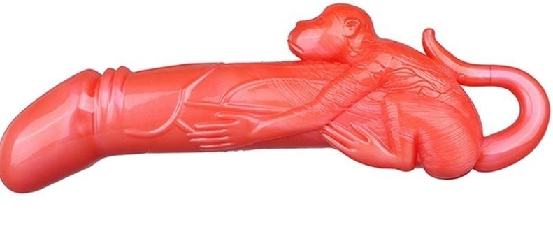 Dildo Realist Monkey, Soft PVC, Rosu