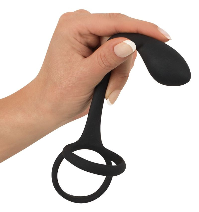 Inel pentru penis/testicule cu plug anal Cock & ball ring with butt plug (22,5 cm)