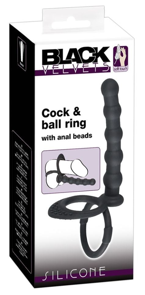 Inel pentru penis/testicule cu un stimulator anal Cock & ball ring (19 cm)