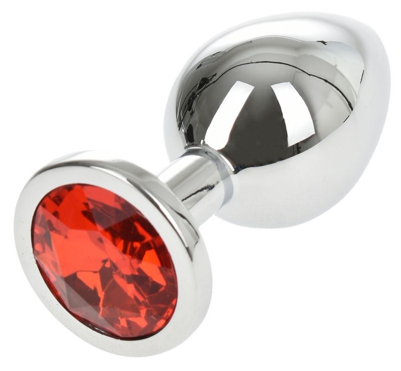 Large Metallic Buttplug, Silver / Red