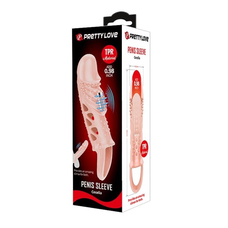 Manșon pentru penis cu vibratii PRETTY LOVE – CECELIA, NUDE (18,5CM) - 1 | YEO