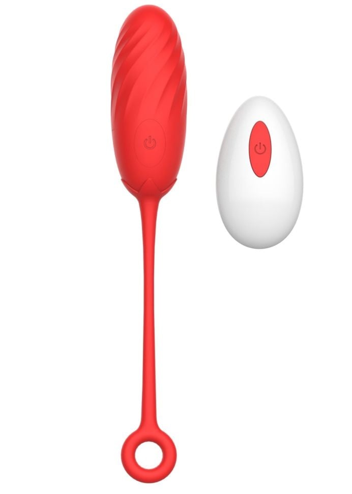 Ou vibrator cu 10 moduri de vibratii si telecomanda wireless Egg Vibrator Pearl Love, Red (19.5cm)