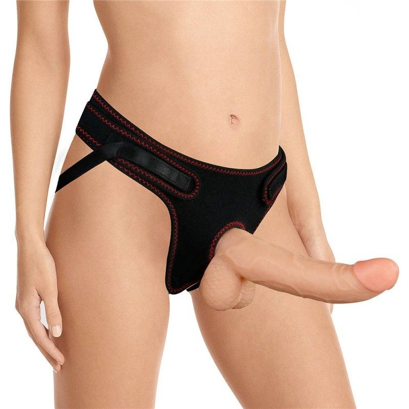 Strap-on cu ham si curea reglabile, prevazut cu dildo cu testicule 21.5cm