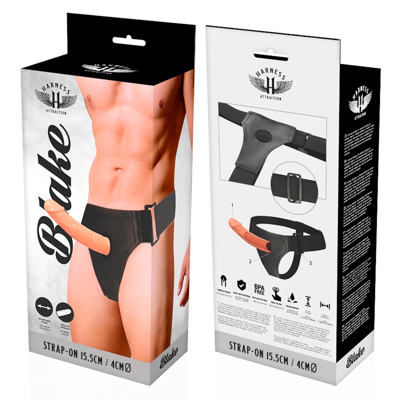 Strap-on cu prelungitor penis HARNESS ATTRACTION - Ham Hueco Blake 15.5 cm x 4 cm