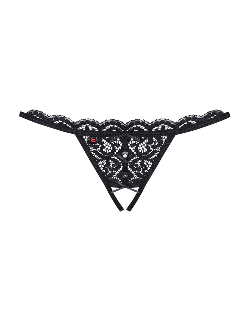 Tanga din dantela cu decupaj in zona intima 831-THC-1 crotchless thong, Obsessive, black - L/XL