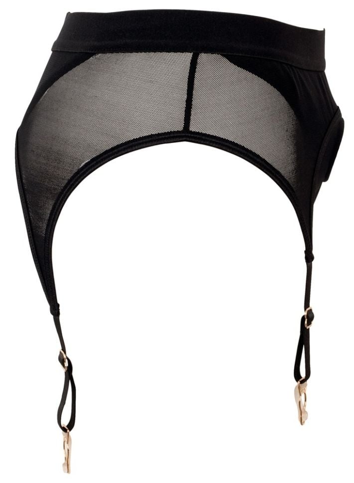 Tanga neagra cu jartiere Strap-on thong with suspenders, Bad Kitty - M - 3 | YEO