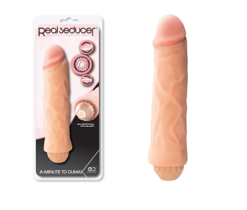 Vibrator clasic cu 10 functii de vibratie REAL SEDUCER Flexible Vibrating Dong (19cm)