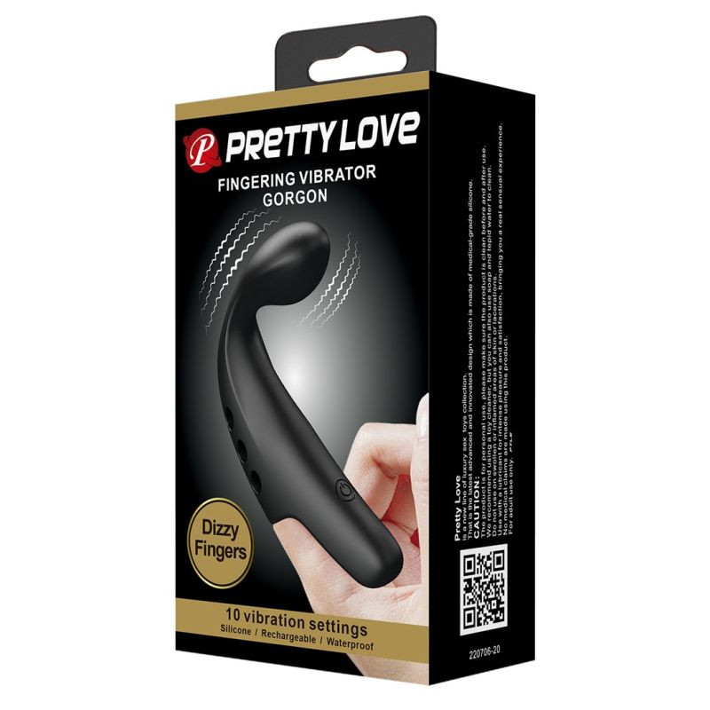 Vibrator din silicon pentru deget cu 10 setari de vibratii PRETTY LOVE FINGERING VIBRATING GORGON BLACK (9.3cm)