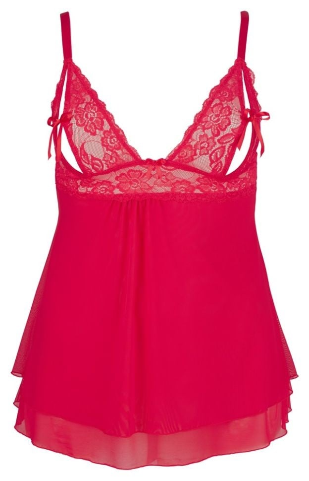 Babydoll sexy din dantela cu motive florale si tul Cottelli Collection Curves, red- 4XL - 3 | YEO