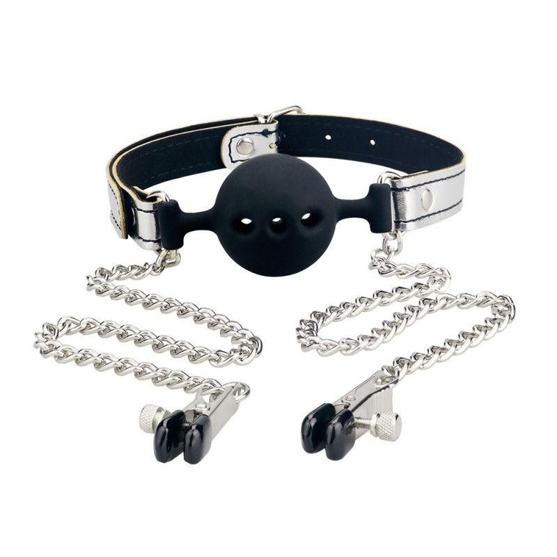 Breathable Ball Gag With Nipple Clamp Si in SexShop KUR Romania