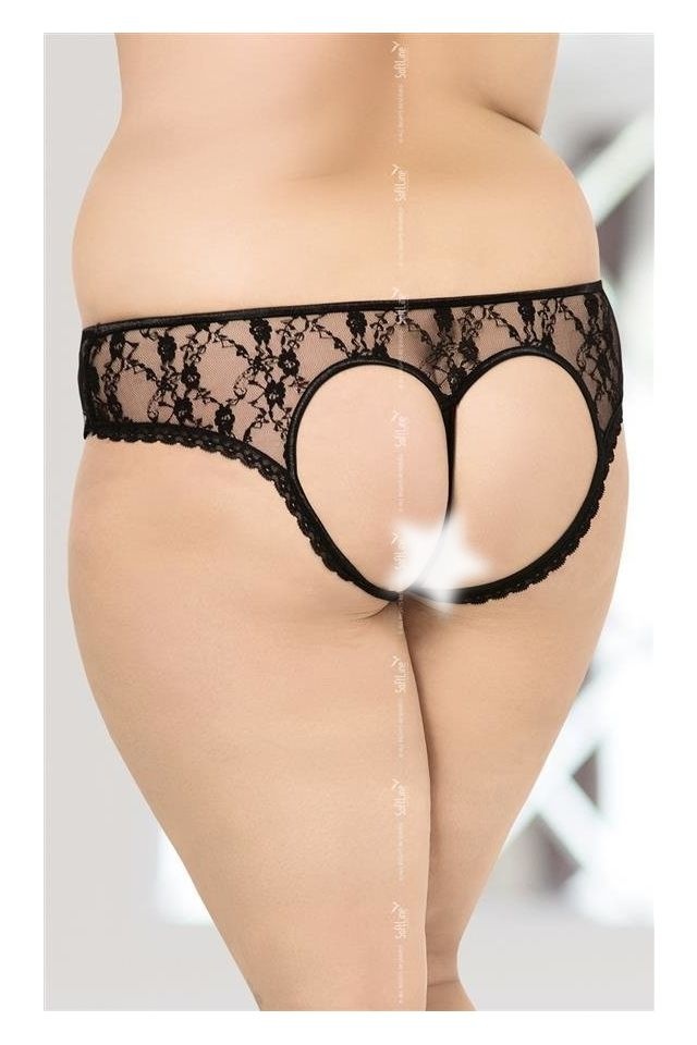 Chilotei din dantela cu model la spate in forma de inima THONGS 2472 BLACK - XL