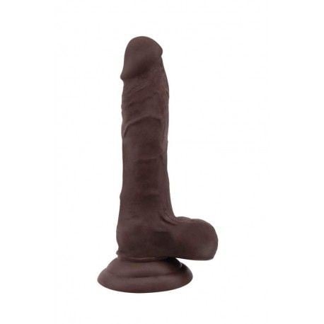 Dildo cu un corp realist si testicule, prevazut cu ventuza Flatterer Brown 18cm - 2 | YEO