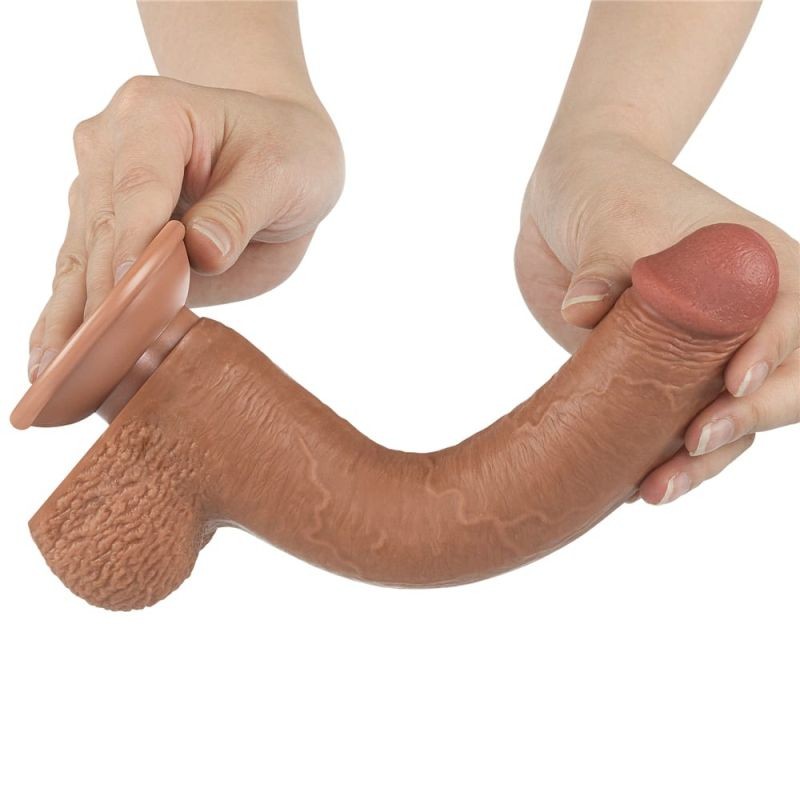 Dildo din material TPE super realist cu doua straturi 9\'\' Sliding Skin Dual Layer Dong Brown (22cm) - 1 | YEO