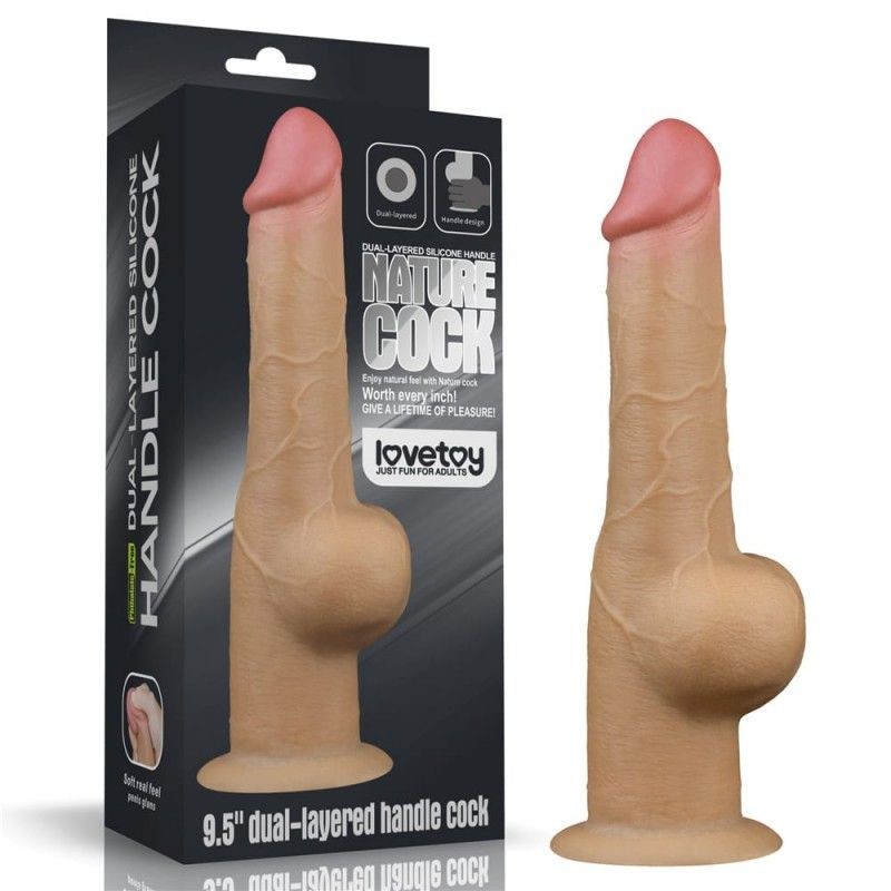 Dildo realist fabricat din silicon, cu ventuza de fixare Dildo 9.5 Dual-Layered Handle Cock 25cm - 2 | YEO