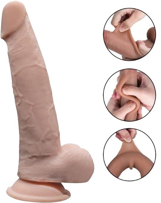 Dildo realist Grey Sliding&Bendable, TPE Strat Dublu, Natural, 20 cm