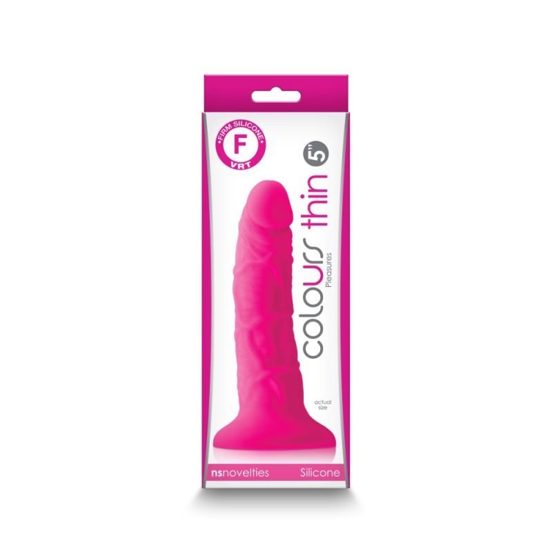 Dildo realistic din silicon cu ventuza de fixare Colours - Pleasures - Thin 5" Dildo - Pink (15.8cm)