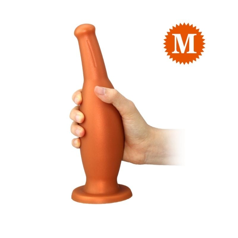 Dildo special intr-o forma de sticla Beer Bottle Medium Silicon Lichid Auriu Ventuza 23 cm