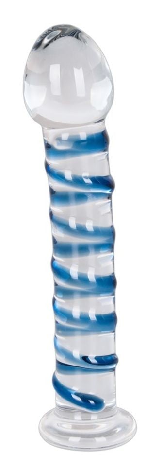 Dildo usor curbat realizat din sticla transparenta Arts Clair Bleu Glass Dildo (18cm) - 3 | YEO