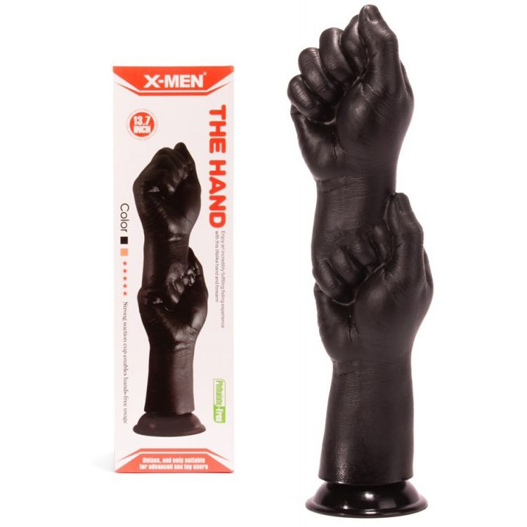 Dildo usor si flexibil din material de inalta calitate cu ventuza X-MEN The Hand Black 34.8cm