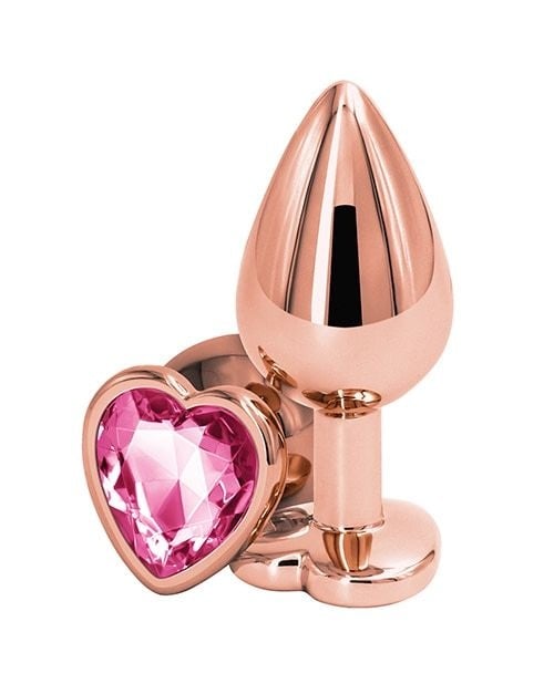 Dop Anal Metalic Decorat cu o piatra in forma de inima Large Heart Shape Rose Gold / Roz