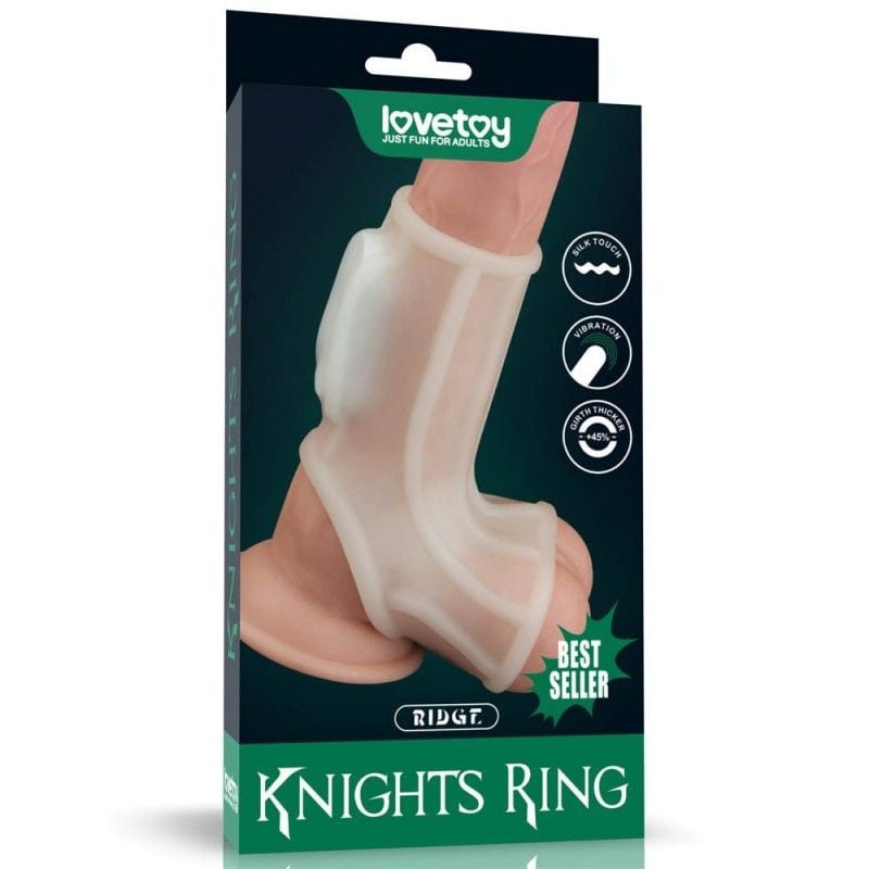 Manson cu vibratii Vibrating Silk Knights Ring with Scrotum Sleeve (White)