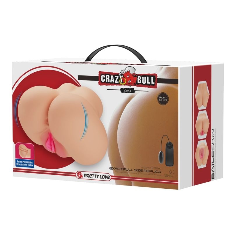 Masturbator Dublu cu vibratii Crazy Bull Luna Flesh 19.5 cm