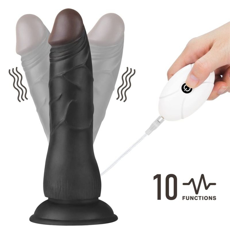 Strap-on cu ham si curea reglabile, prevazut cu un vibrator realist Vibrating Easy Strapon Set 7.5\'\' Black (19cm) - 2 | YEO