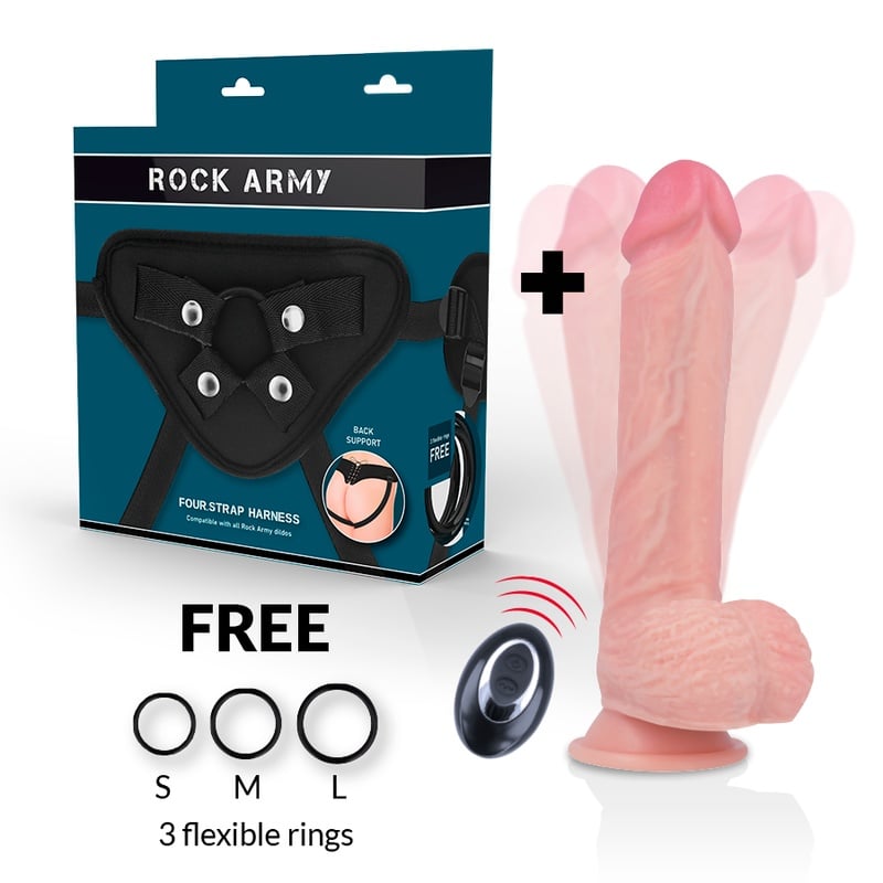 Strapon cu Dildo realistic cu rotatii si vibratii si telecomanda Rockarmy Apache