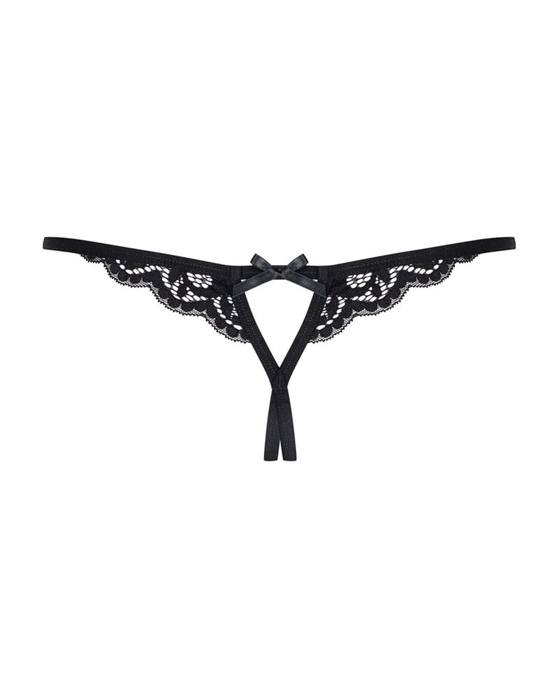 Tanga din dantela cu decupaj in zona intima 831-THC-1 crotchless thong, Obsessive, black - L/XL - 1 | YEO