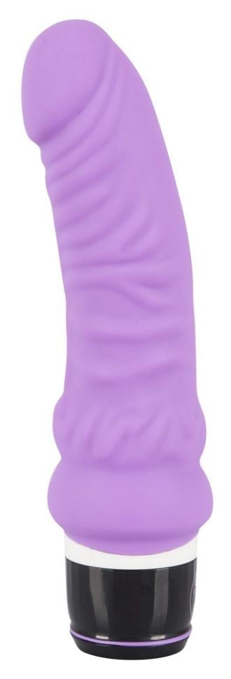 Vibrator clasic realist din silicon cu textura stimulativa Vibra Lotus 17.8cm