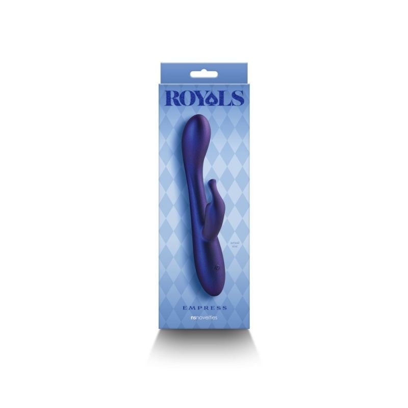 Vibrator rafinat din silicon, cu stimulator clitoridian Royals - Empress- Metallic Blue (19.1cm)