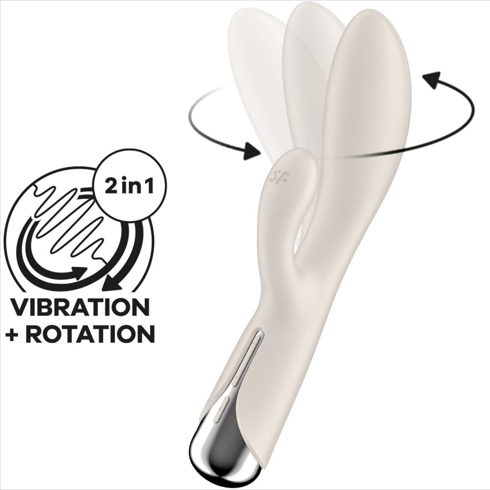 Vibrator rotativ cu stimulare punct G si clitoris Satisfyer Spinning Rabbit 1 Beige