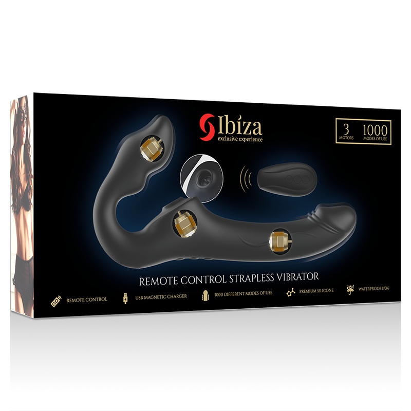 Vibrator Strap-on cu telecomanda fara curele cu tripla simulare IBIZA