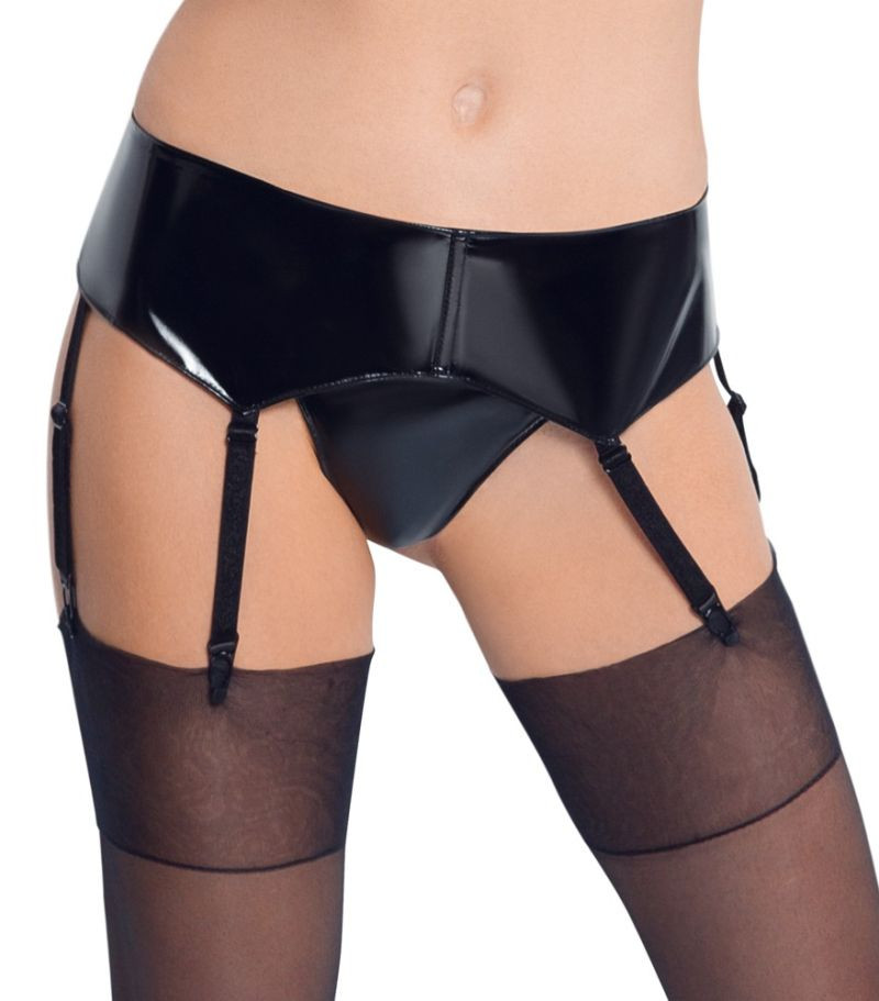 Vinyl Suspender Belt, Black Level - S in SexShop KUR Romania