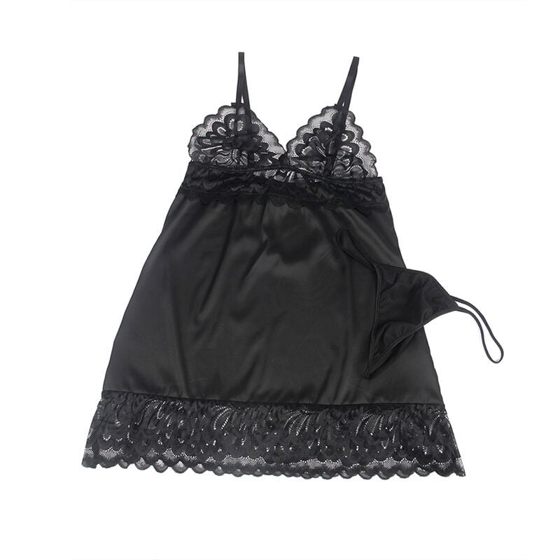 Babydoll cu imprimeu floral pe piept, negru, mărime L/XL - 3 | YEO