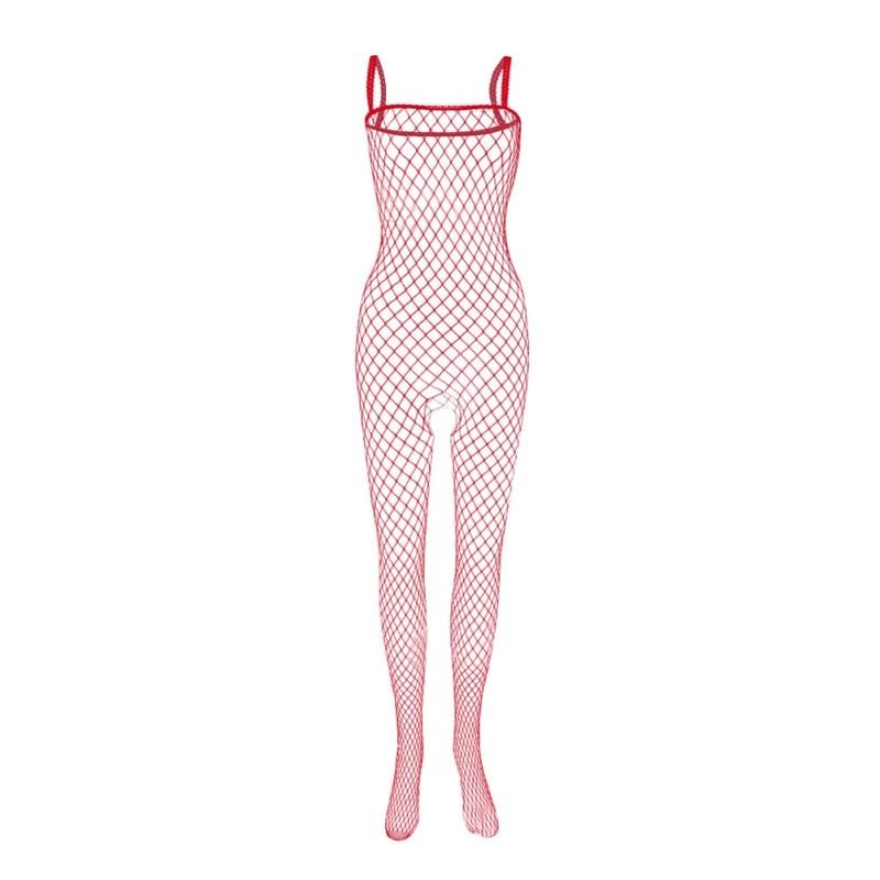 Bodystocking Crotchless Fishnet, Rosu, S-L