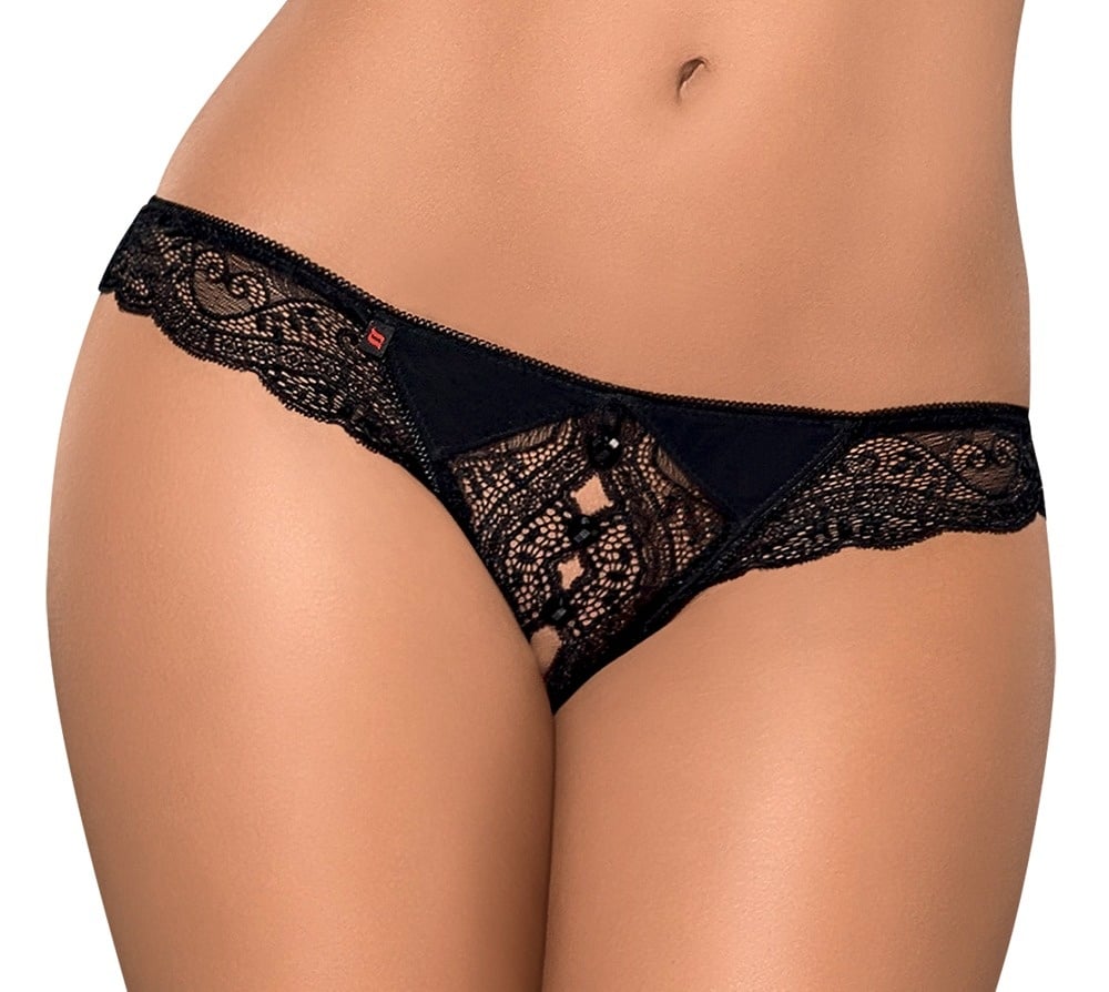 Chilot cu decupaj in zona intima, fabricat din dantela fina cu motive florale Obsessive, black - L/XL - 2 | YEO