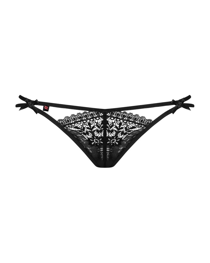 Chilot tanga dantela fina cu motive florale si barete subtiri Intensa double thong, Obsessive, black - L/XL