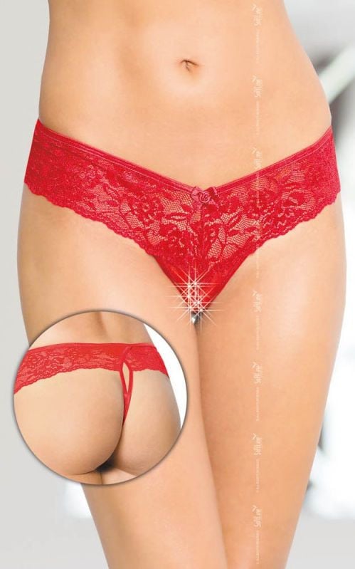 Chilotei sexy din dantela florala si tul, cu decupaj in zona intima Thongs 2440, red, S/M