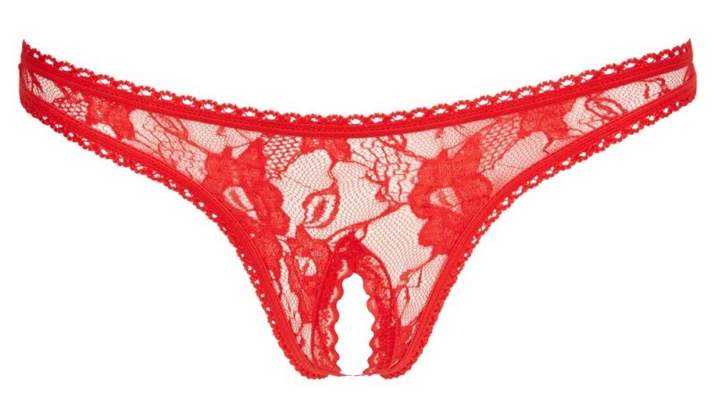 Chilotei tanga din dantela florala cu decupaj in zona intima String lace, Orion, red - S - 1 | YEO