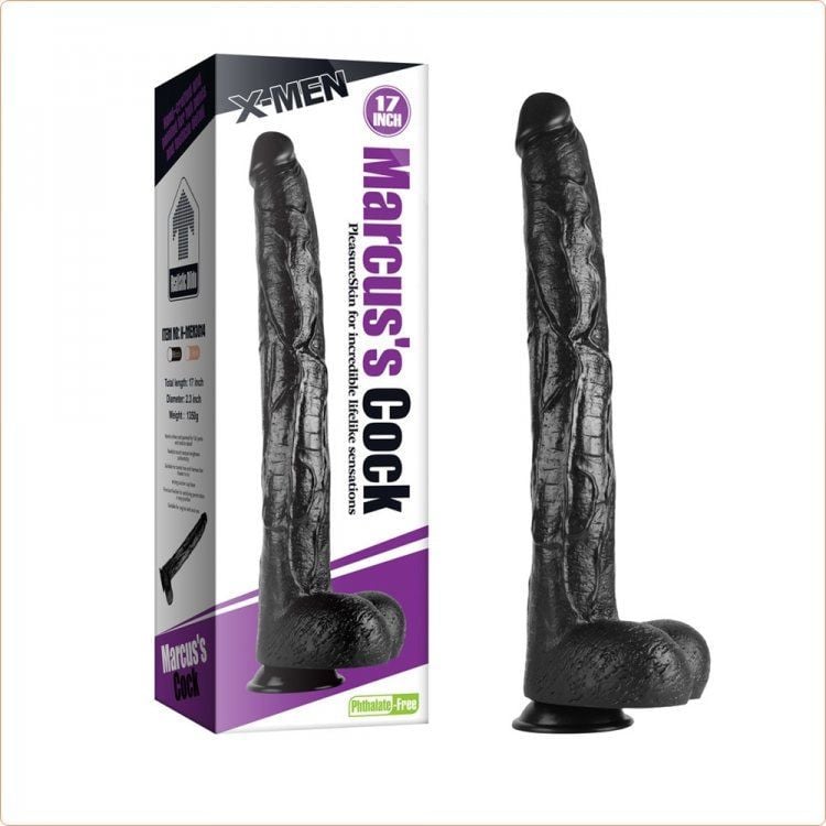 Dildo gigantic de inalta calitate, cu o suprafata venata X-MEN Long Dildo Black 43 x 5.7cm