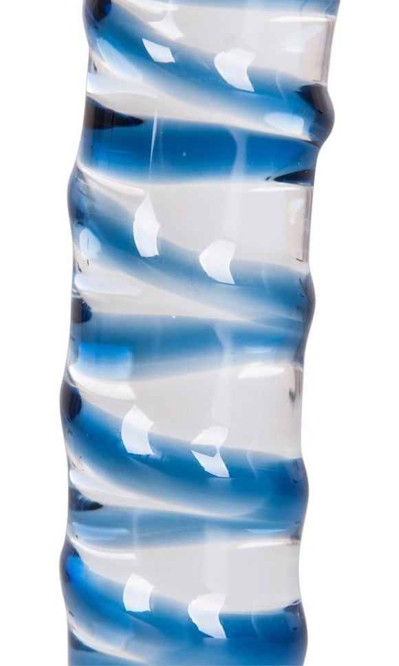 Dildo usor curbat realizat din sticla transparenta Arts Clair Bleu Glass Dildo (18cm)