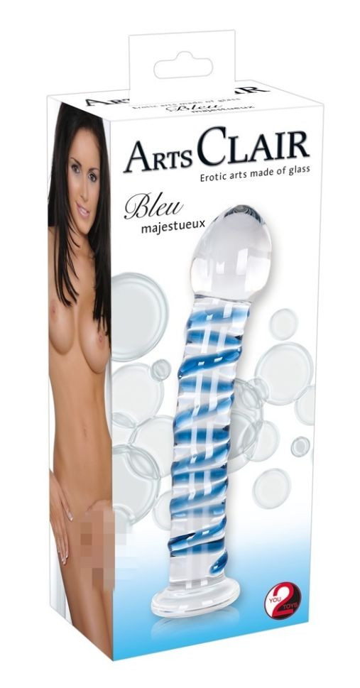 Dildo usor curbat realizat din sticla transparenta Arts Clair Bleu Glass Dildo (18cm)