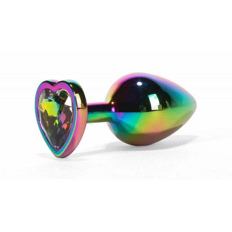 Dop anal Mediu Secret Shine Metal Butt Plug Rainbowheart M (8.2cm)