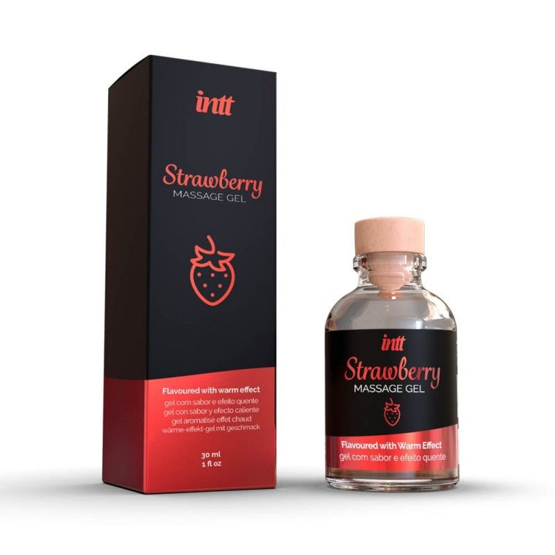 Gel masaj cu efect de incalzire cu aroma de capsuni STRAWBERRY GLASS BOTTLE 30ML