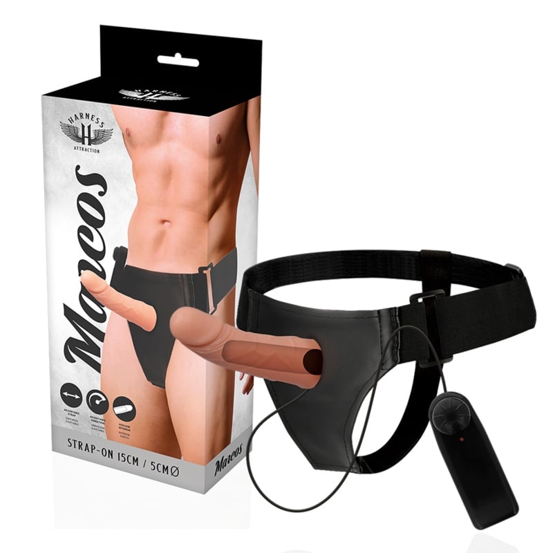 Ham Strap-on HARNESS ATTRACTION - RNES cu prelungitor penis si vibratii 15 CM -O- 5 CM