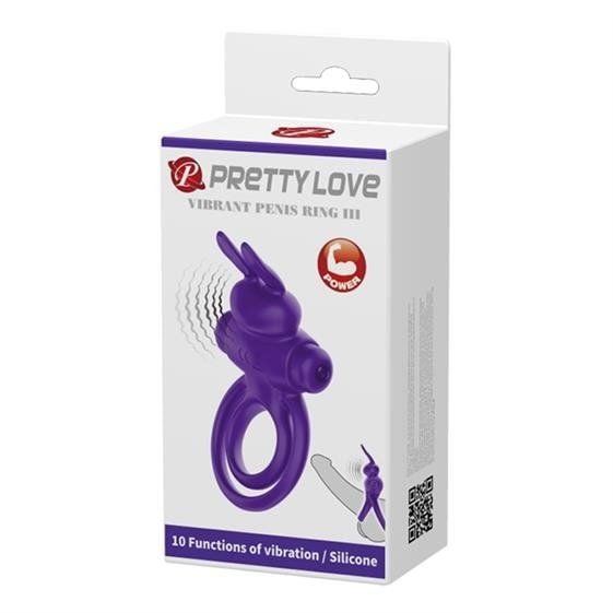 Inel penis din silicon Pretty Love Vibro Penis Ring Bunny III Blue