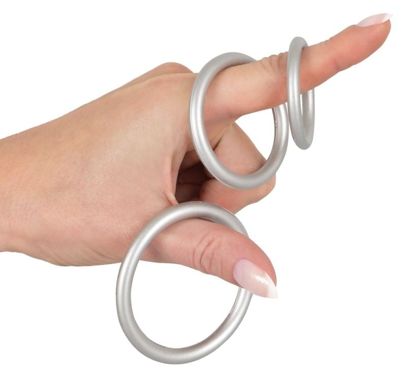 Inele din silicon cu aspect metalic Metallic Silicone Cock Ring Set