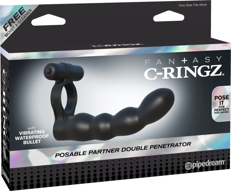 Inep penis stimulator dublu din silicon FANTASY C-RINGZ POSABLE PARTNER DOUBLE PENETRATOR