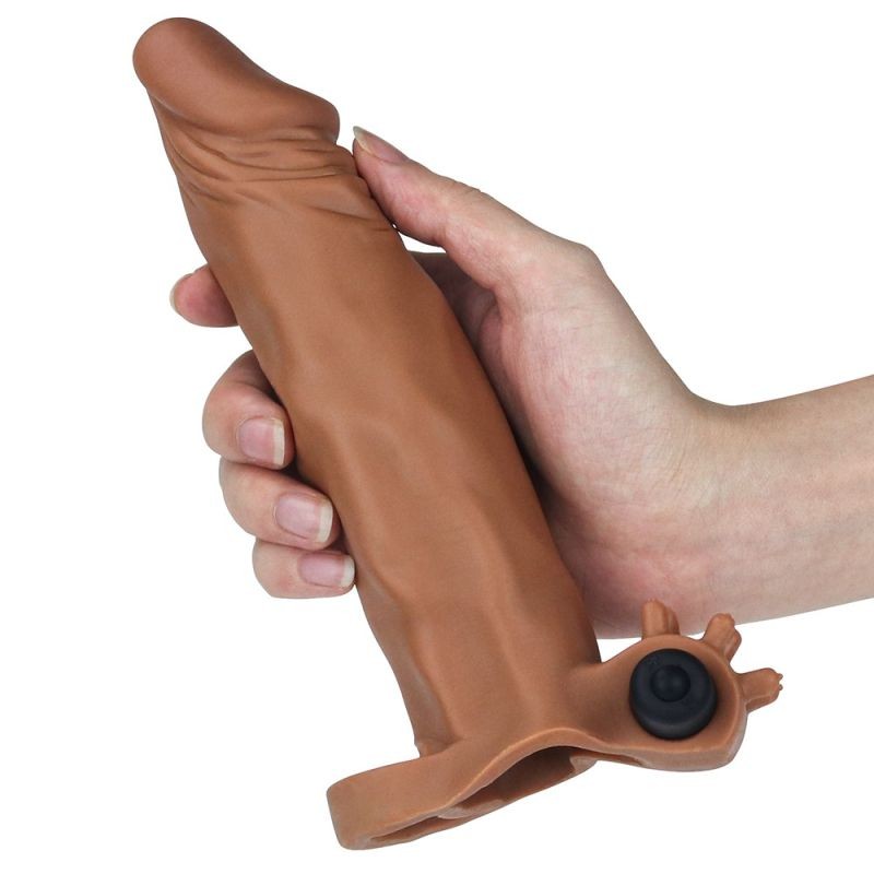 Manșon de extensie pentru penis cu vibratii Pleasure X-Tender Vibrating Penis Sleeve #3 brown (19cm) - 1 | YEO